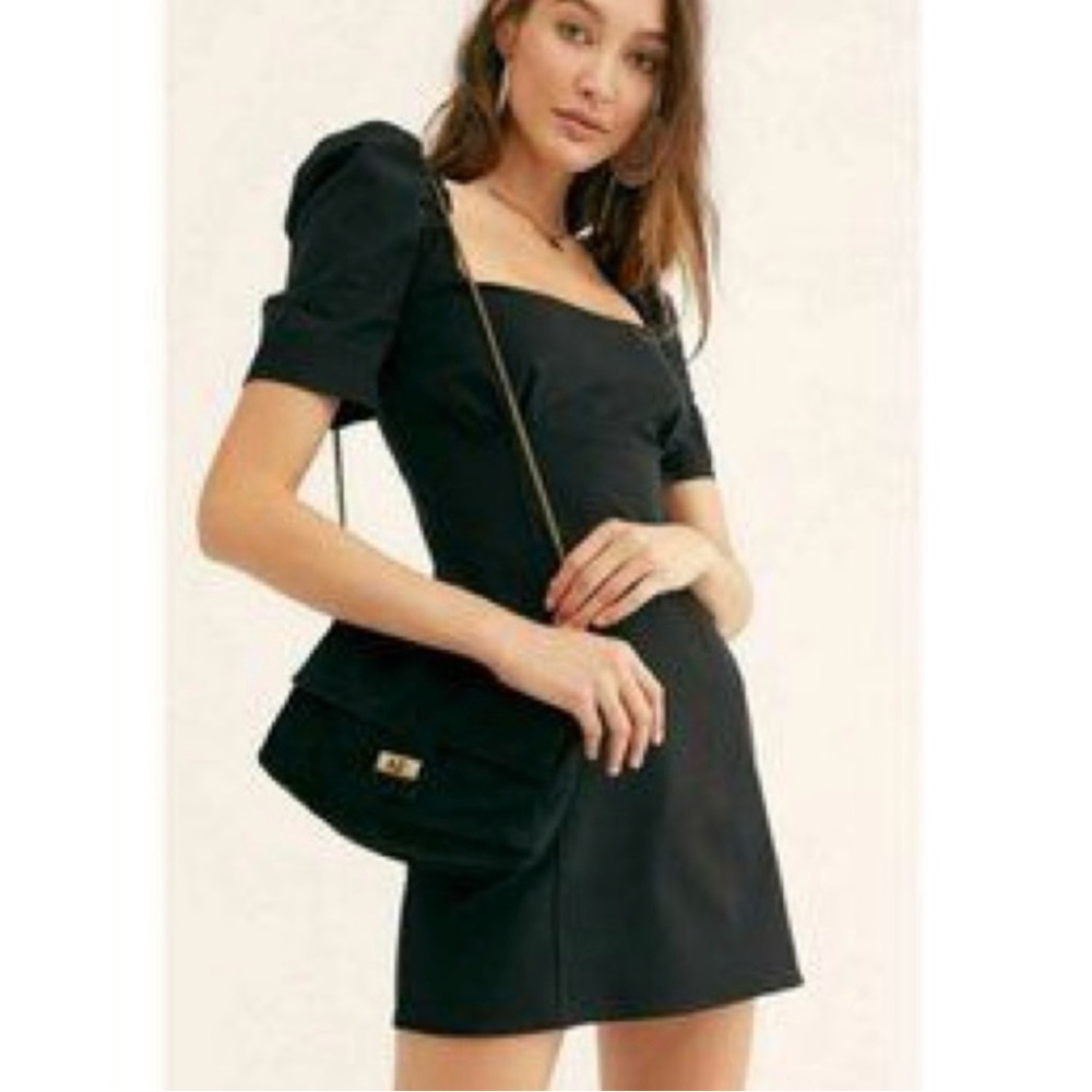 FREE PEOPLE Pera Puff Sleeve Smocked Mini Dress in BLACK